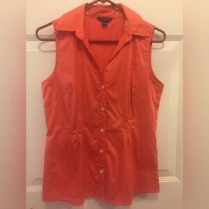 Banana Republic Sleeveless Button-Down Shirt in Coral Orange color